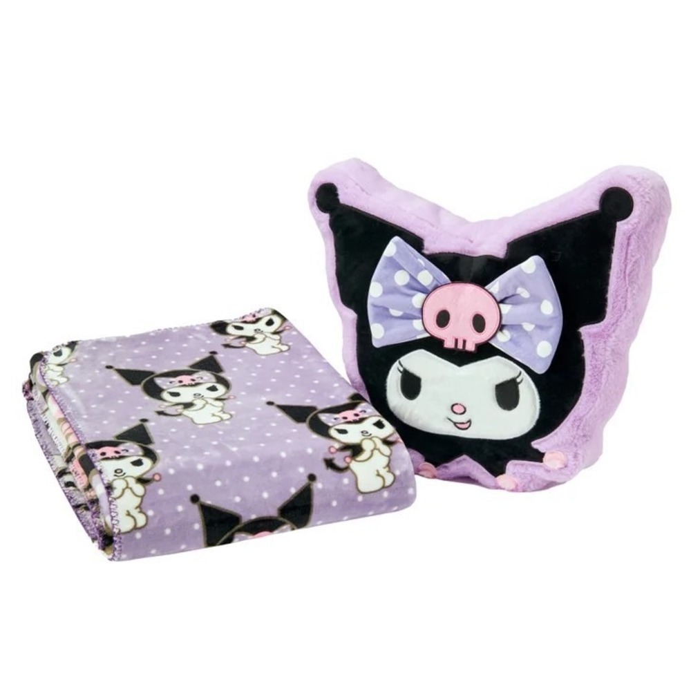 Kuromi Faux Fur Pillow & Reversible Throw Set Sanrio Anime My Melody NEW